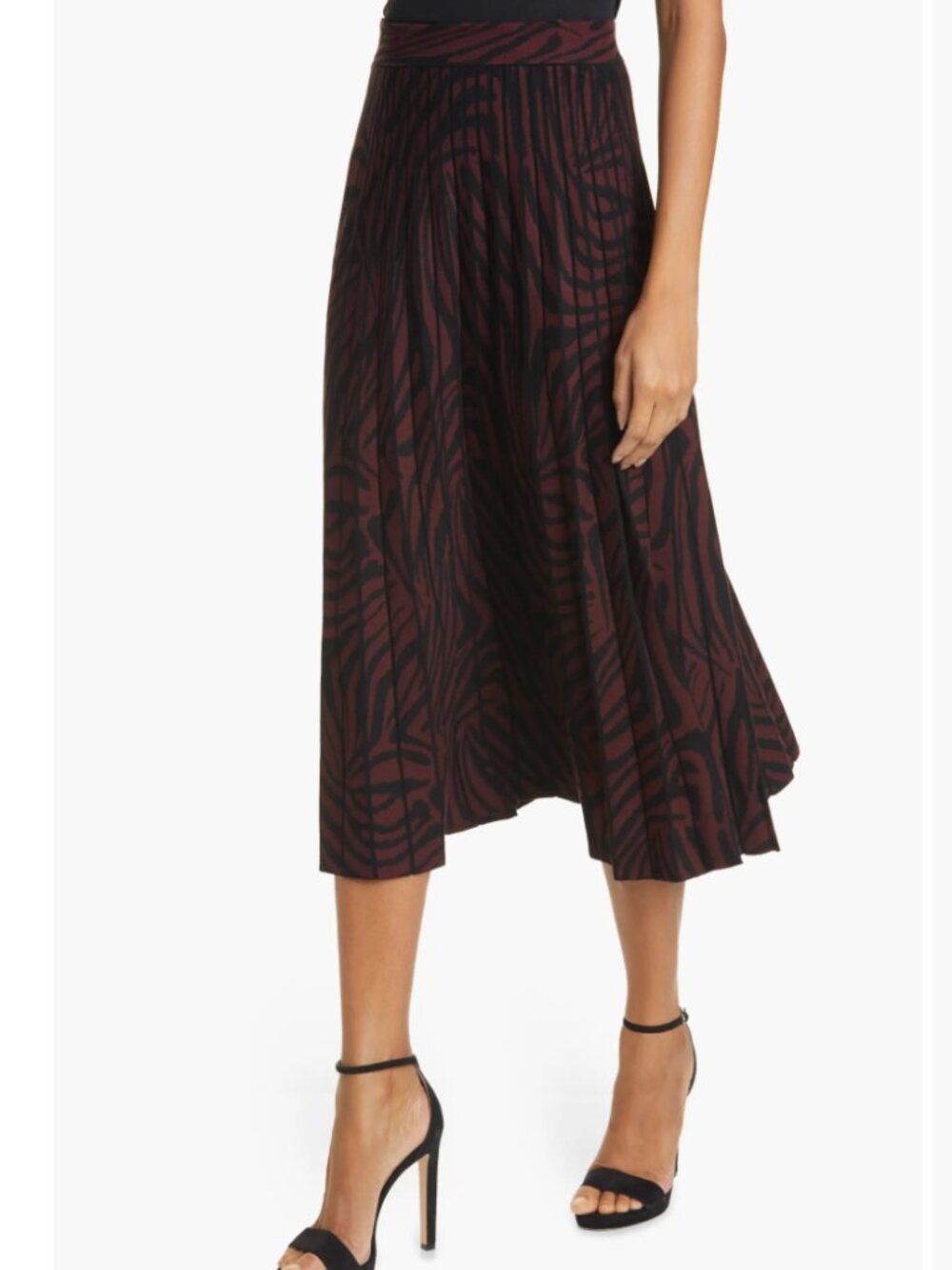 Ted Baker London Pleated Zebra Print Skirt Oxblood Black Size 2